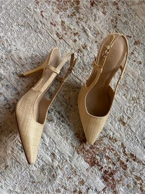 BNWOT Marc Fisher Beige Woven Pointed-Toe Slingback Heels